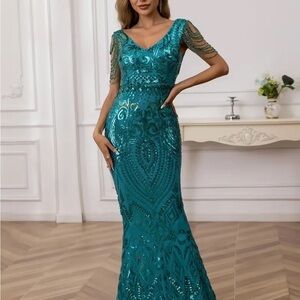 Source Unknown Teal Maxi Dress